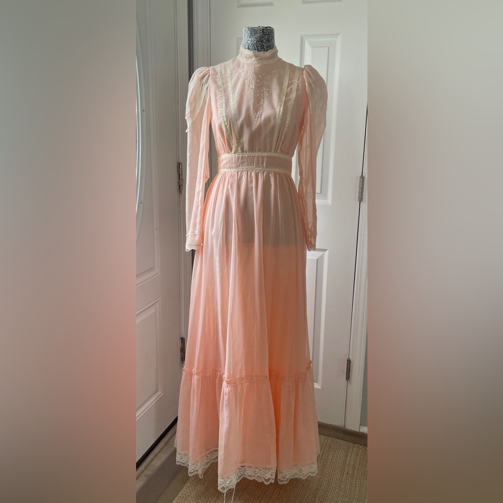 Candi Jones california 1970s peach color Cotton Gauze Prairie Maxi Dress
